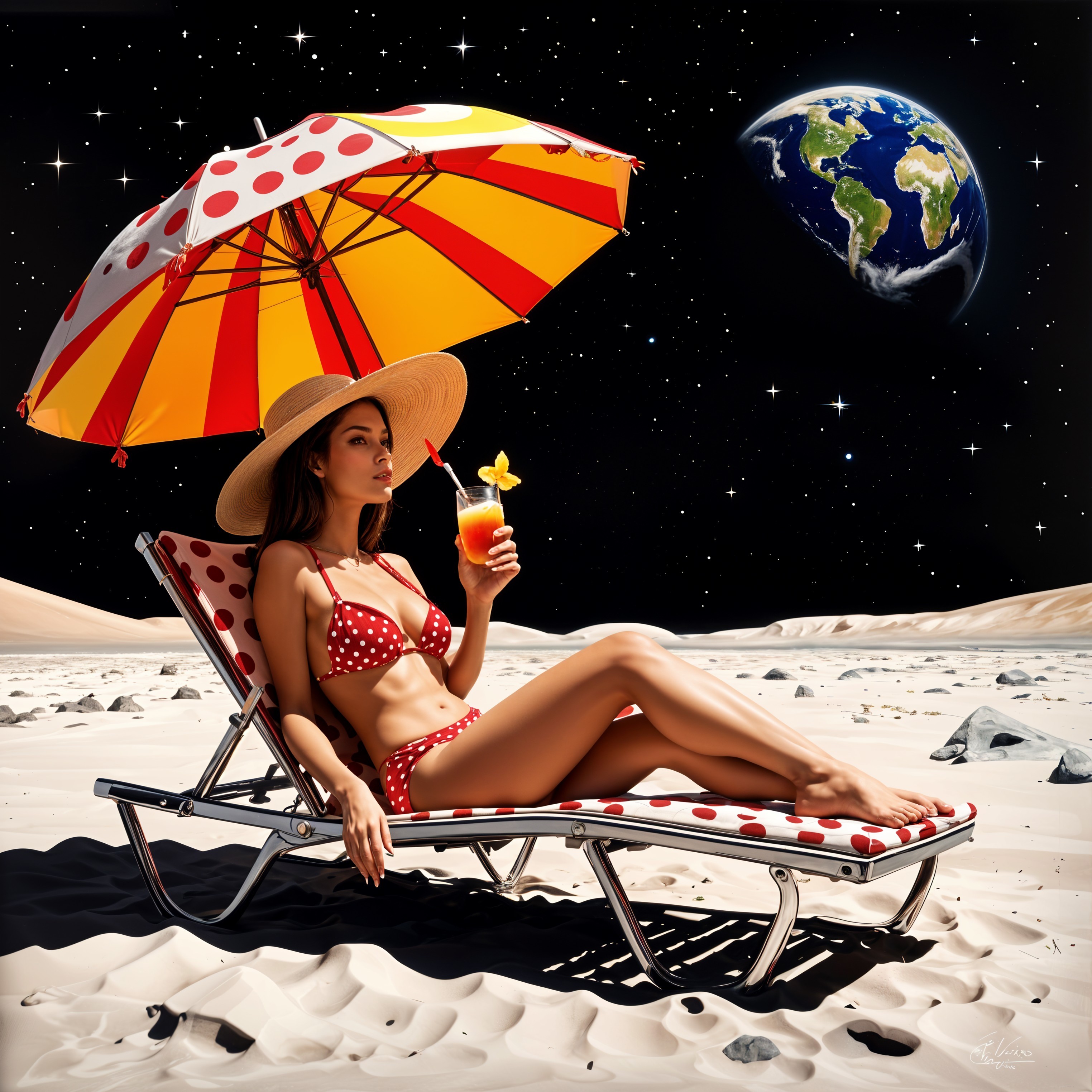 Woman in Bikini Relaxing Under Colorful Umbrella