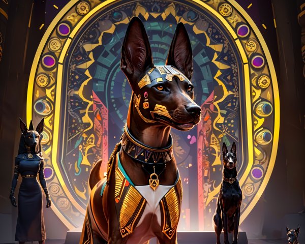 Majestic Dogs in Ornate Ancient Egyptian Setting