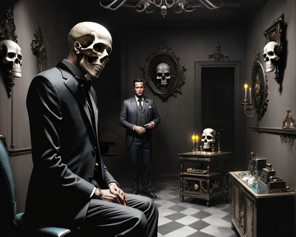 Dark Opulent Room with Skulls and Elegant Decor