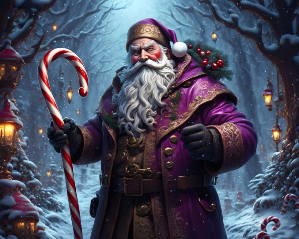 Majestic Santa Claus in a snowy winter wonderland