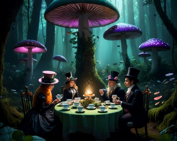 Alice in Wonderland Characters at a Tea Party Setting
