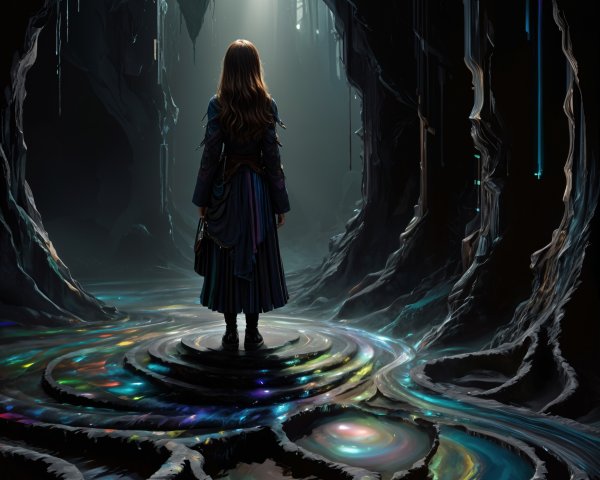 Mystical Cavern with Colorful Patterns and Ethereal Light