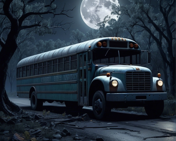 Abandoned Vintage School Bus on Overgrown Road