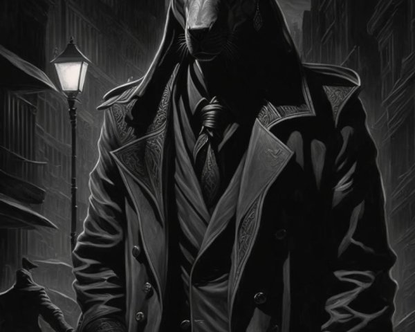 Mysterious Figure in Shadowy Urban Landscape