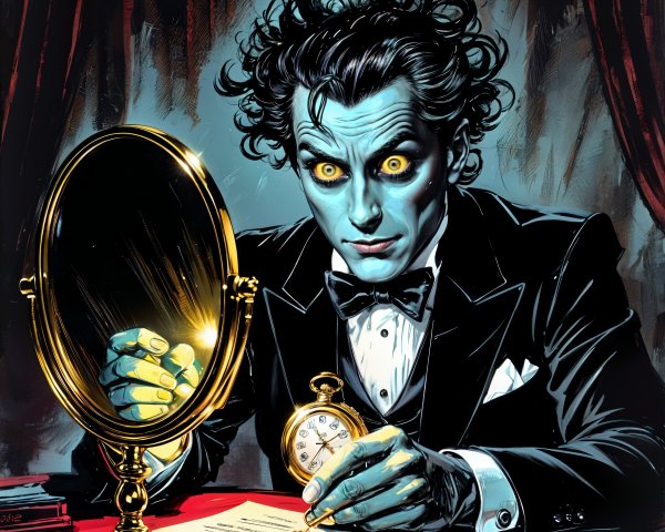 Eerie Figure in Tuxedo with Pocket Watch and Letter