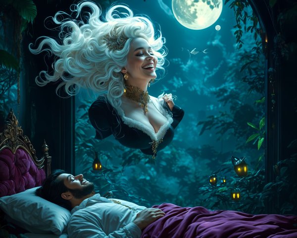 Mystical Moonlit Forest with Enchanting Ghostly Woman