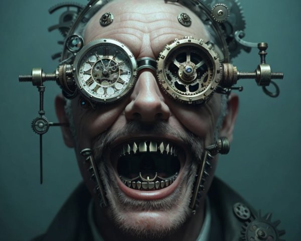 Steampunk Aesthetic with Mechanical Elements and Grin