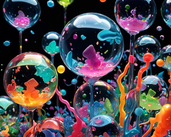 Translucent Bubbles with Colorful Liquids and Forms