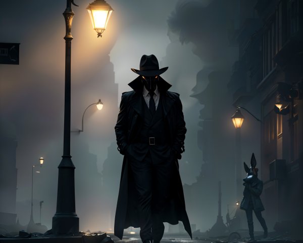Mysterious Figures in a Dimly Lit Misty Street