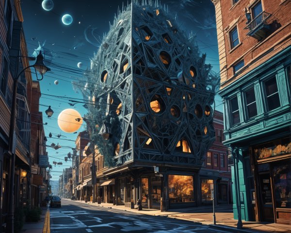 Futuristic Architecture with Cosmic Urban Backdrop