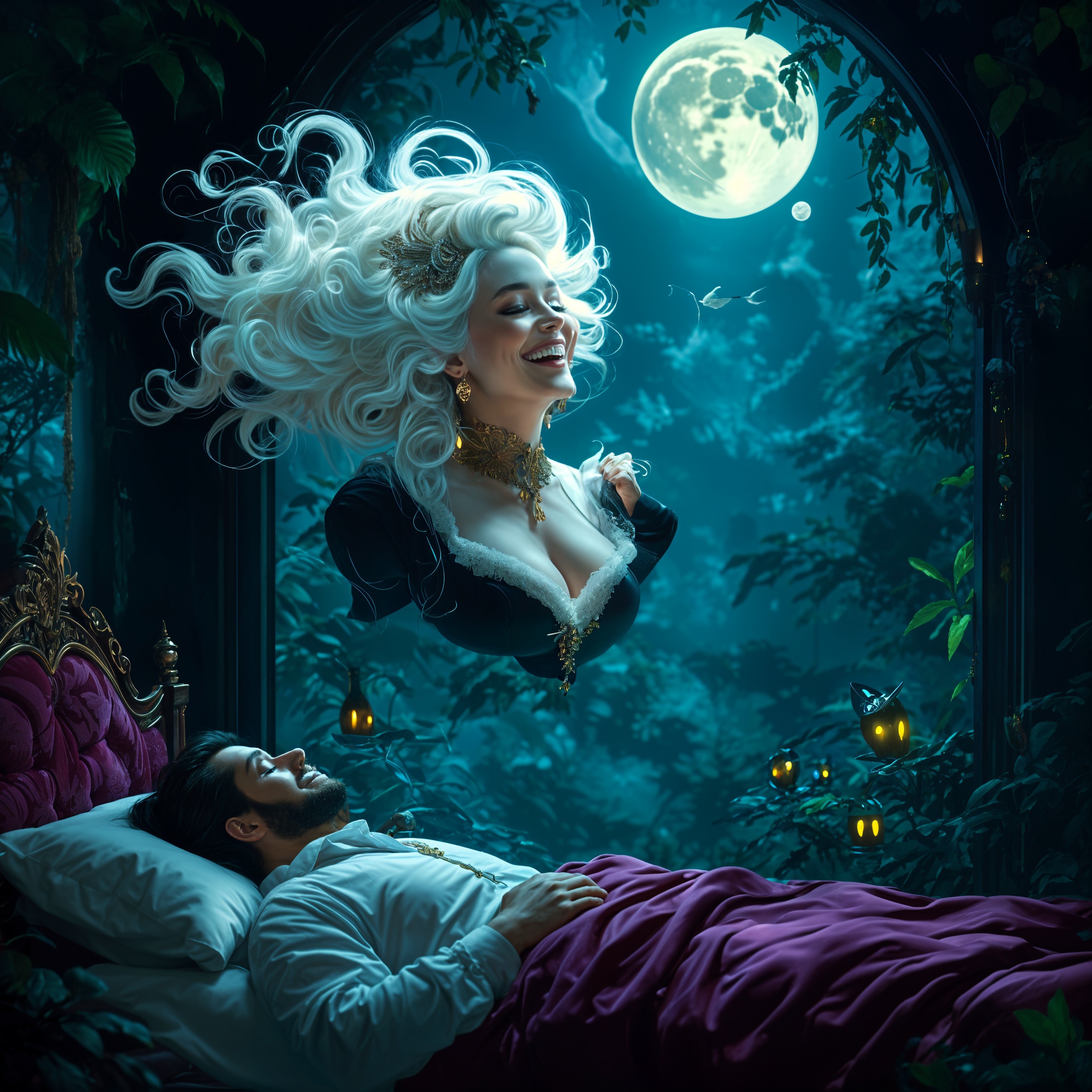 Mystical Moonlit Forest with Enchanting Ghostly Woman