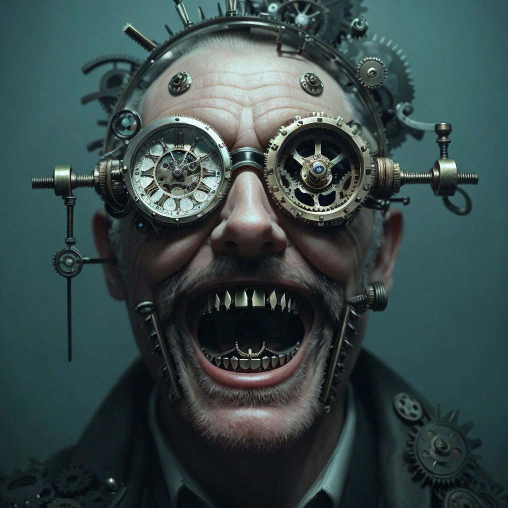 Steampunk Aesthetic with Mechanical Elements and Grin