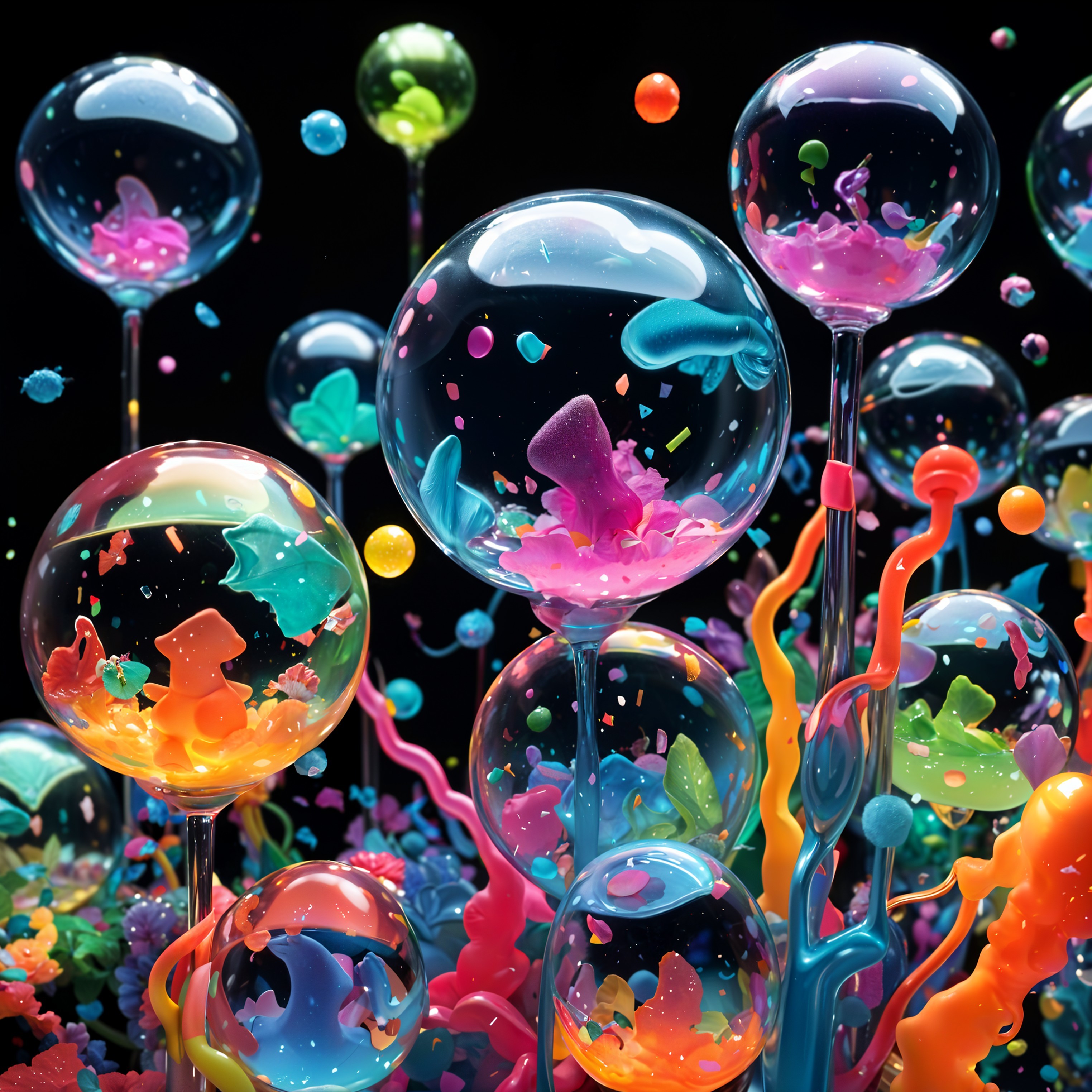 Translucent Bubbles with Colorful Liquids and Forms