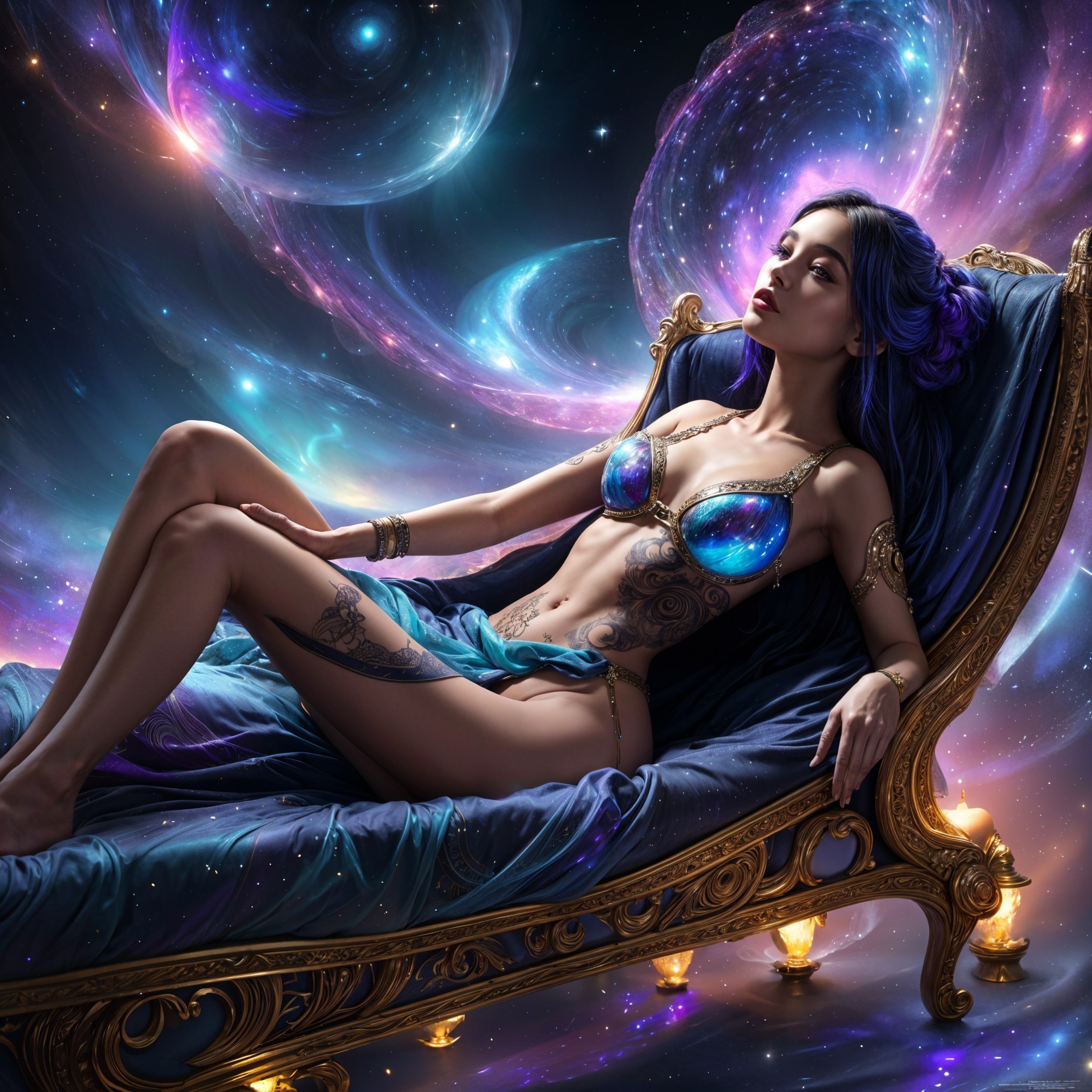 Celestial Scene with Woman on Chaise Lounge
