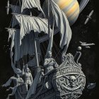 Pirate Ship in Space with Saturn's Rings and Stars