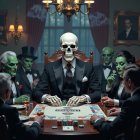 Gothic Skeletons Playing Monopoly in Elegant Setting