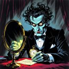 Eerie Figure in Tuxedo with Pocket Watch and Letter