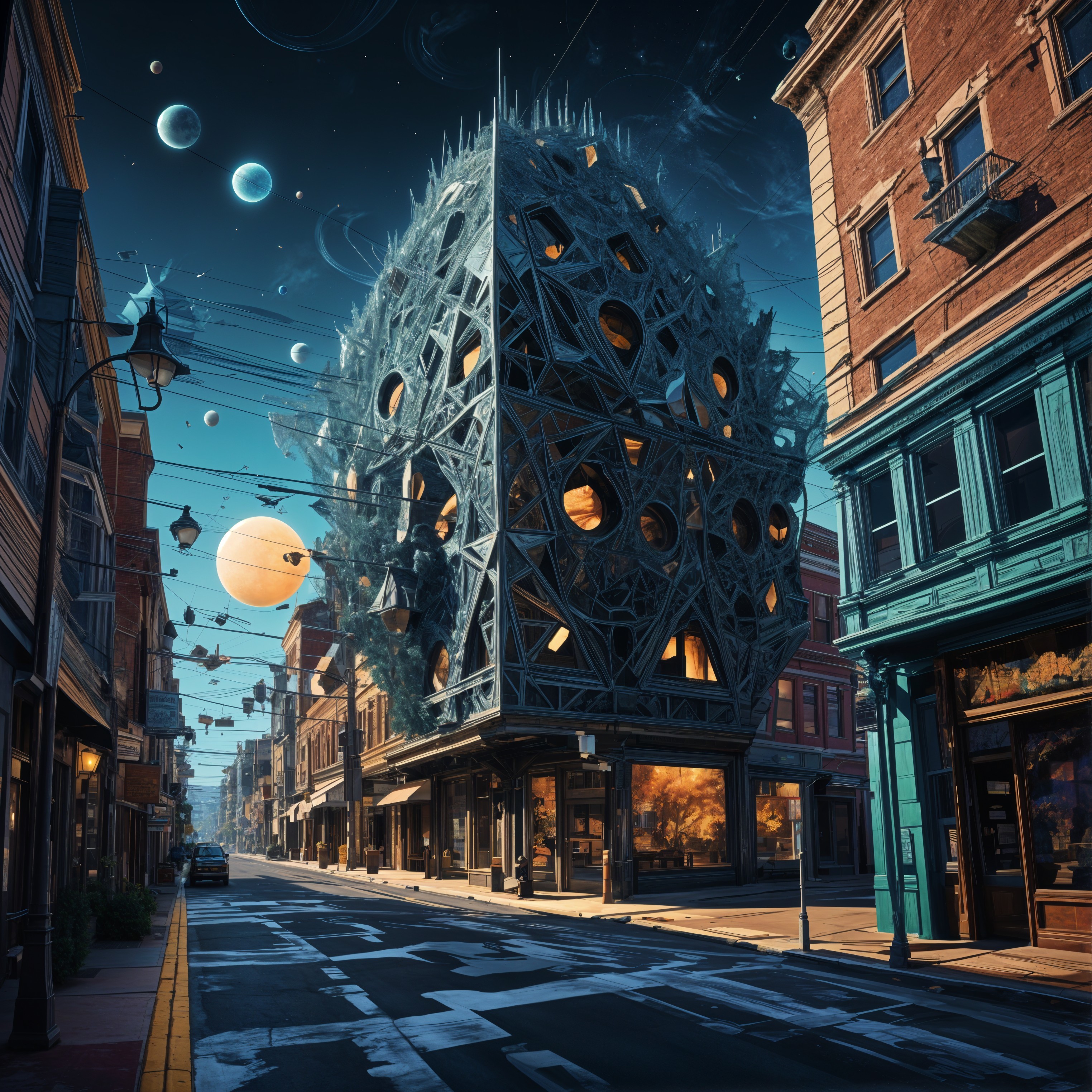 Futuristic Architecture with Cosmic Urban Backdrop