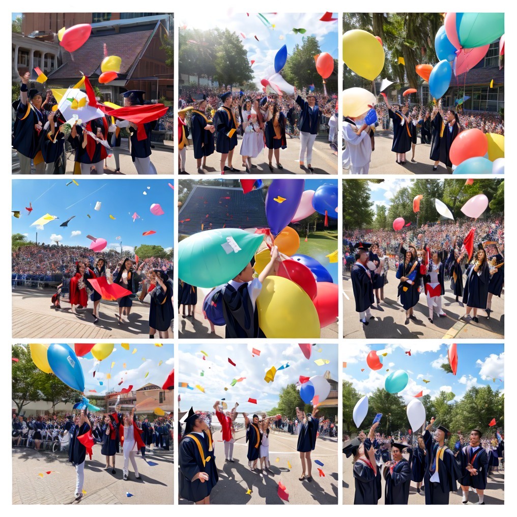 Vibrant Graduation Celebration with Caps and Balloons