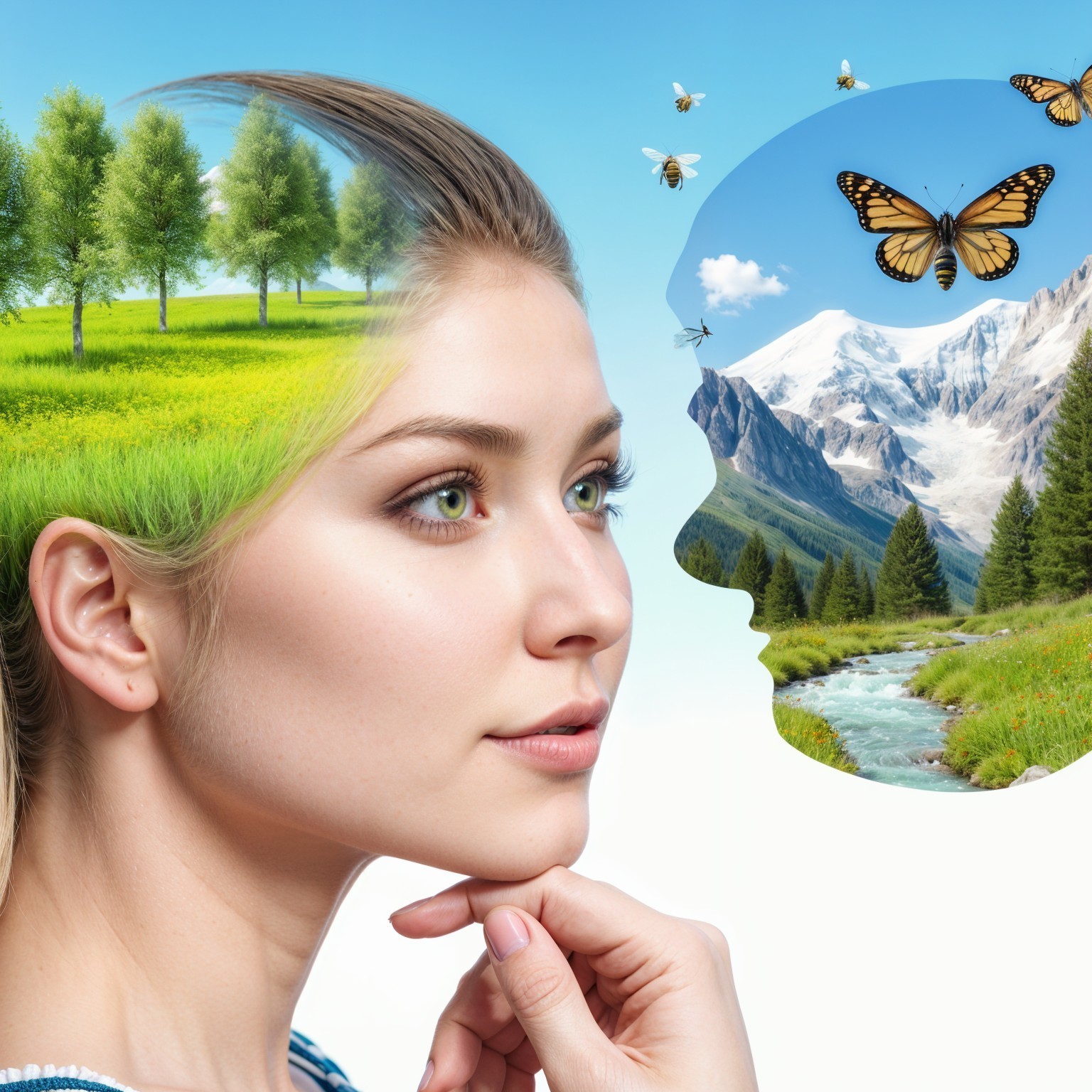 Woman's Profile with Serene Nature Landscape Inside
