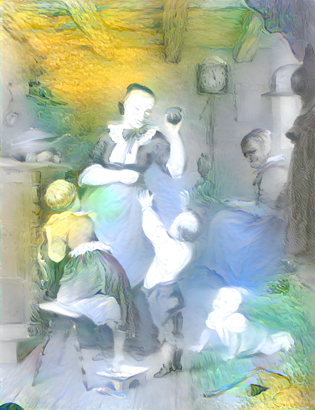 Pastel-Colored Domestic Scene with Engaging Children