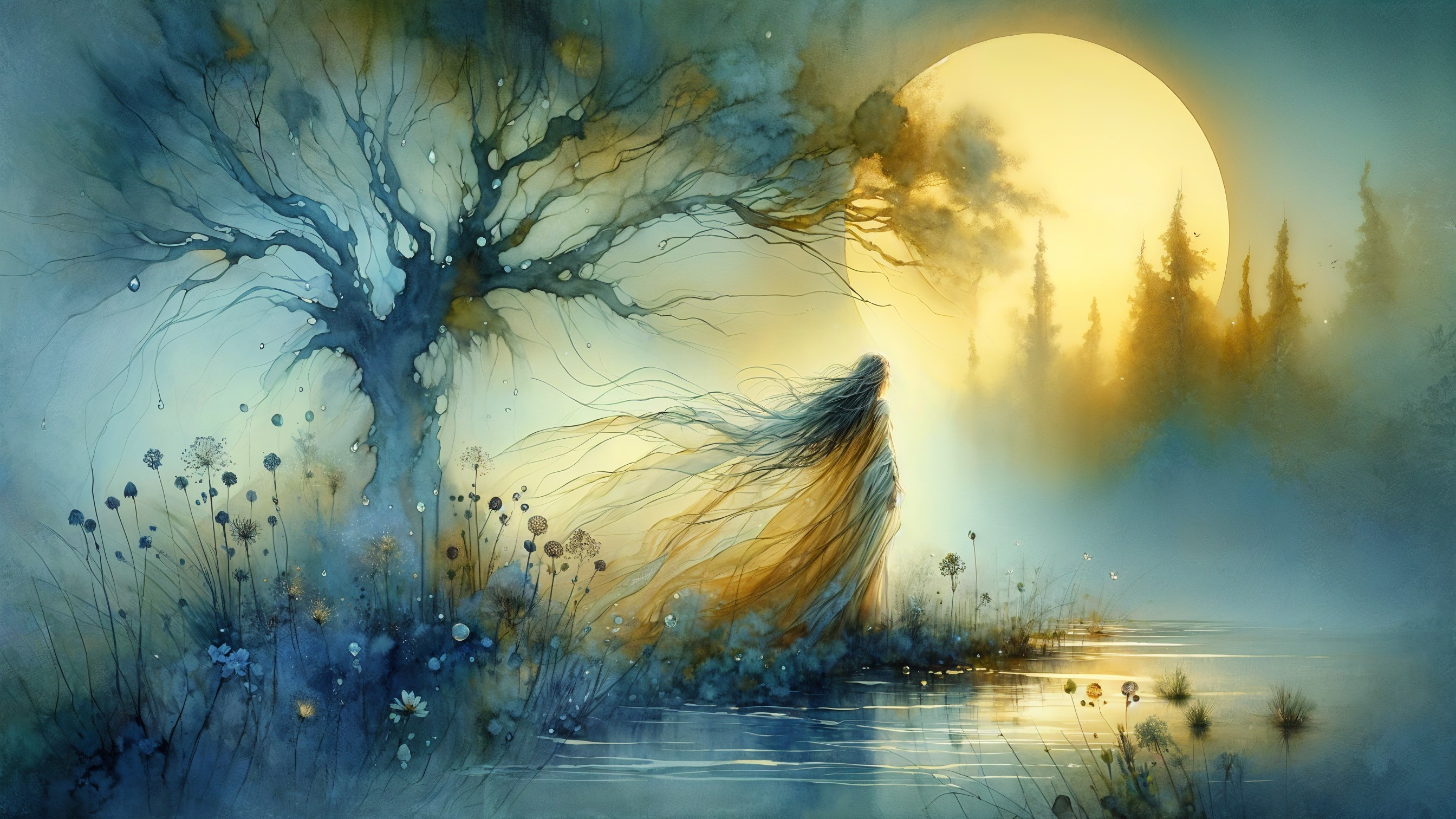Mystical Landscape with Ghostly Figure and Moonlight