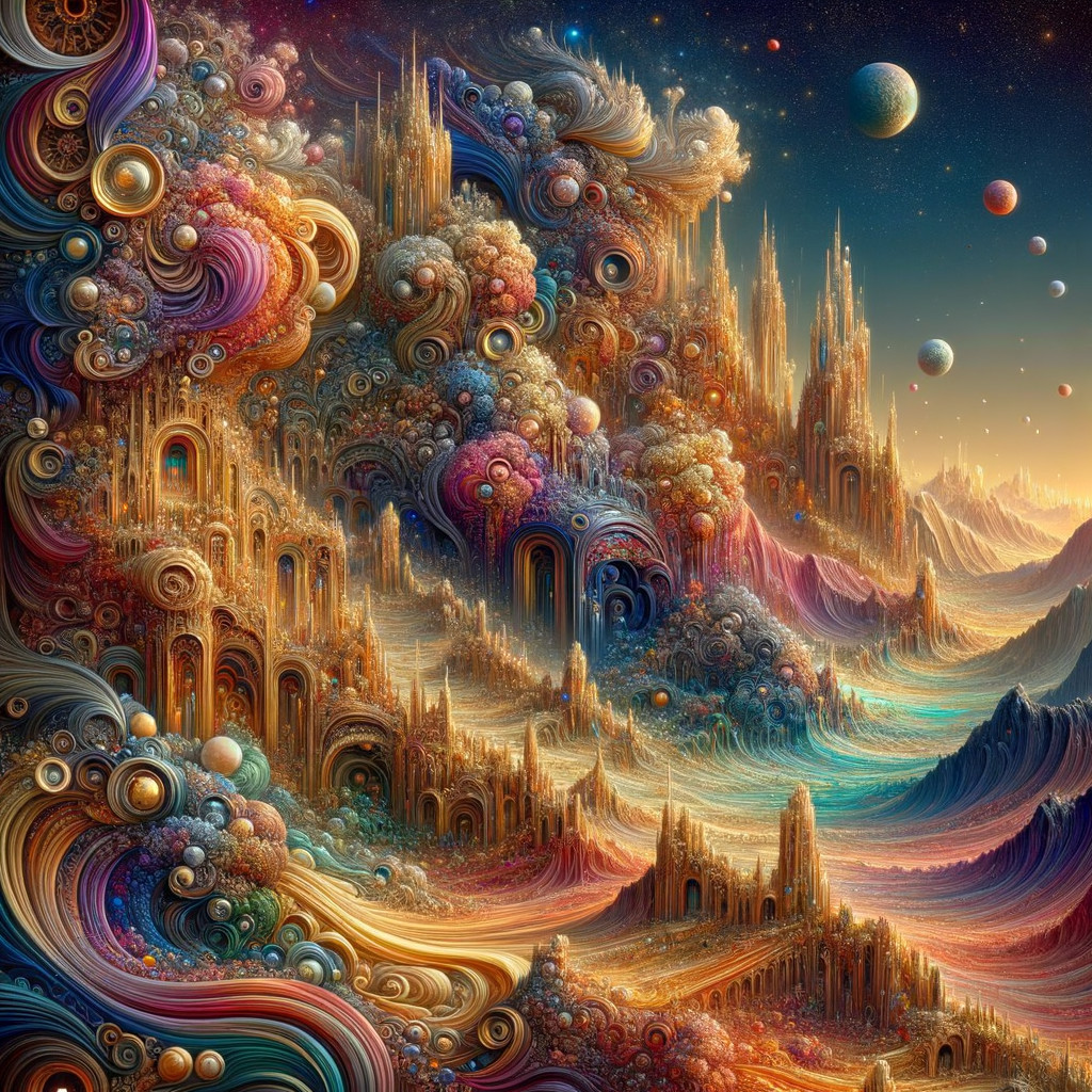 Surreal Landscape with Spiraling Formations and Colors