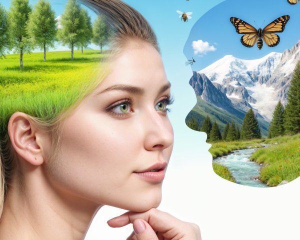 Woman's Profile with Serene Nature Landscape Inside