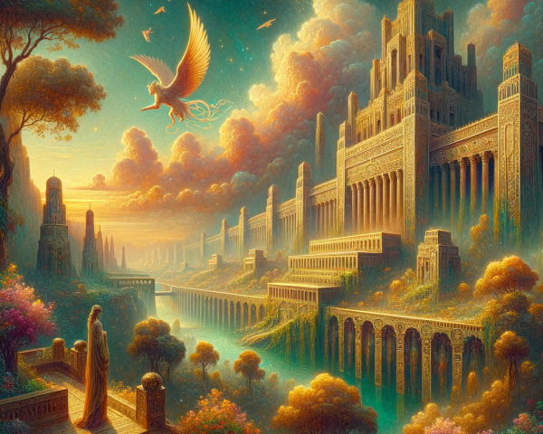 Fantastical Landscape with Majestic Buildings and River