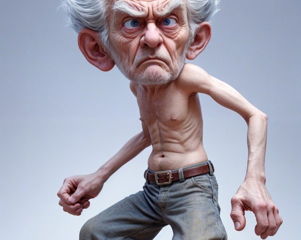 Stylized Elder Character with Wild Hair and Fierce Expression