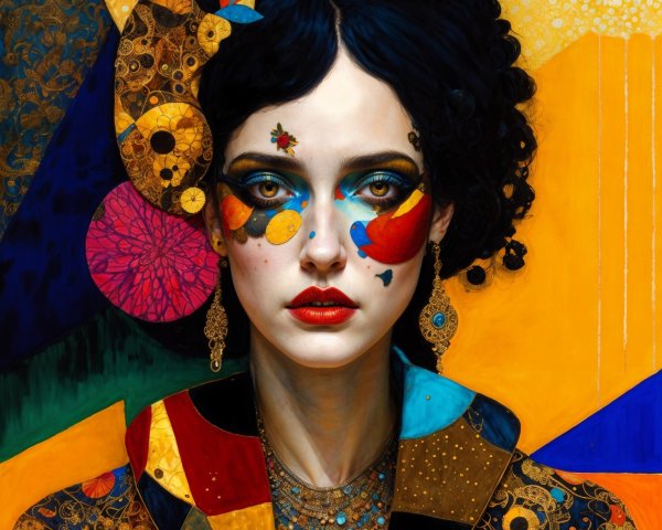 Vibrant Woman with Abstract Face Paint and Headpiece