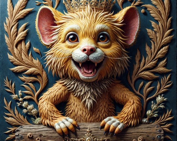 Playful Lion Cub Illustration with Crown and Flowers
