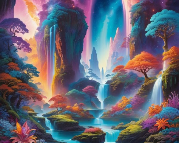 Vibrant Fantastical Landscape with Colorful Features