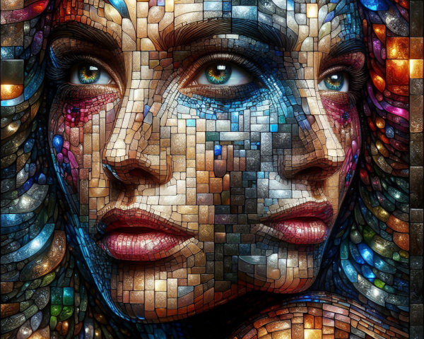 Mosaic Portrait of a Woman with Colorful Tiles