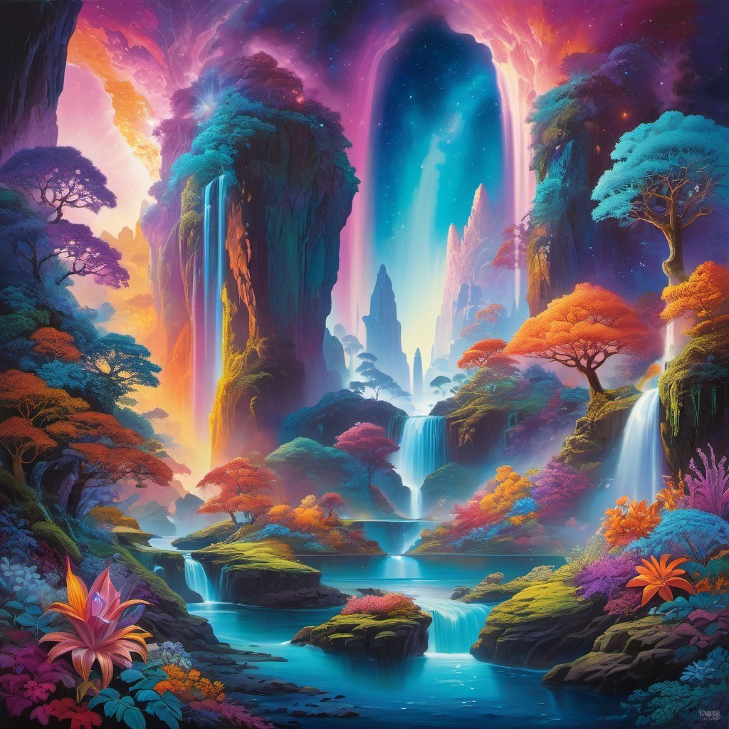 Vibrant Fantastical Landscape with Colorful Features