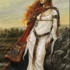 Elegant Woman in White Gown Amidst Rocky Terrain