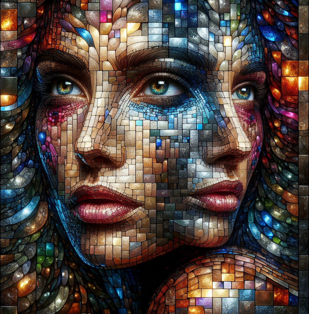 Mosaic Portrait of a Woman with Colorful Tiles