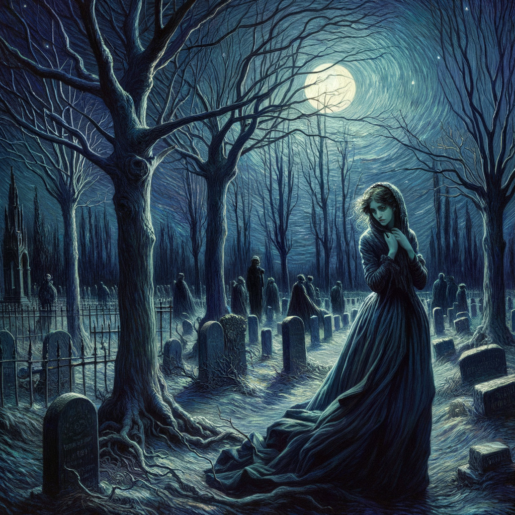 Haunting Graveyard Scene Under a Full Moon