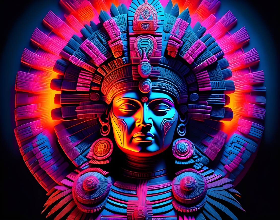 Vibrant Depiction of a Serene Deity with Patterns