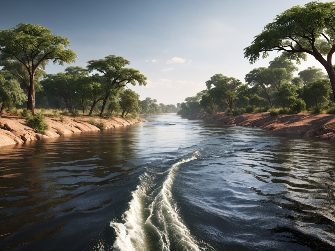 Serene River Surrounded by Lush Greenery and Trees