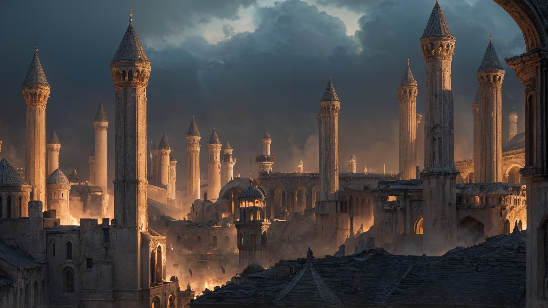 Majestic Fantasy Cityscape with Ornate Towers