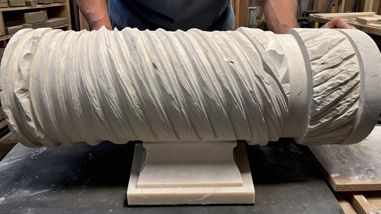 Stone Sculpture with Intricate Swirling Patterns