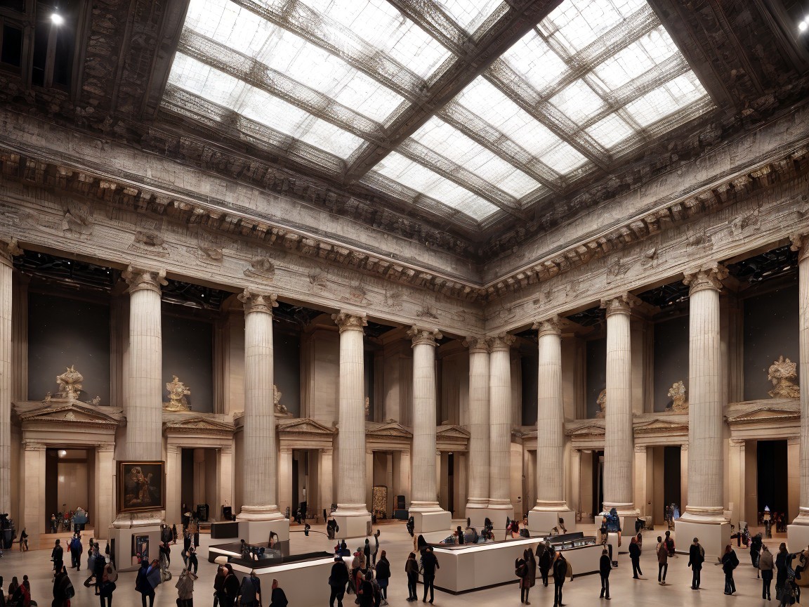 Grand Museum Interior with High Ceilings and Columns