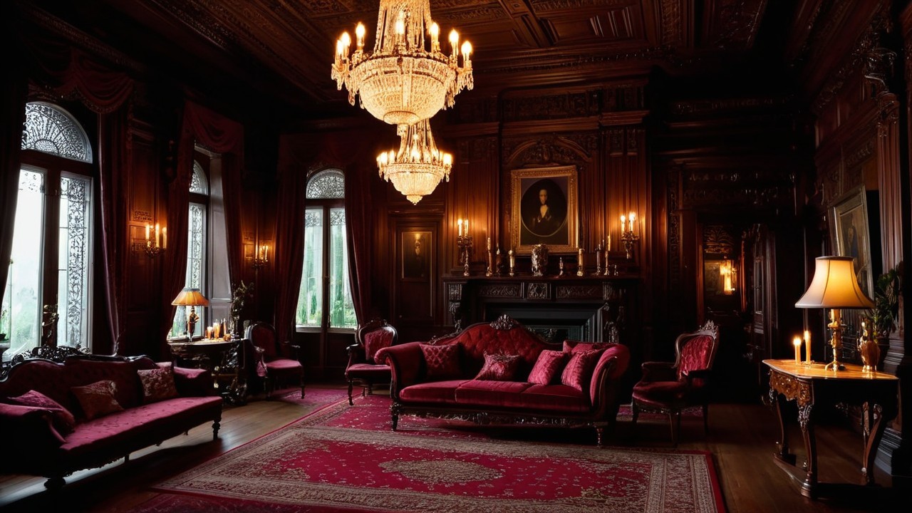 Opulent Living Room with Velvet and Crystal Accents