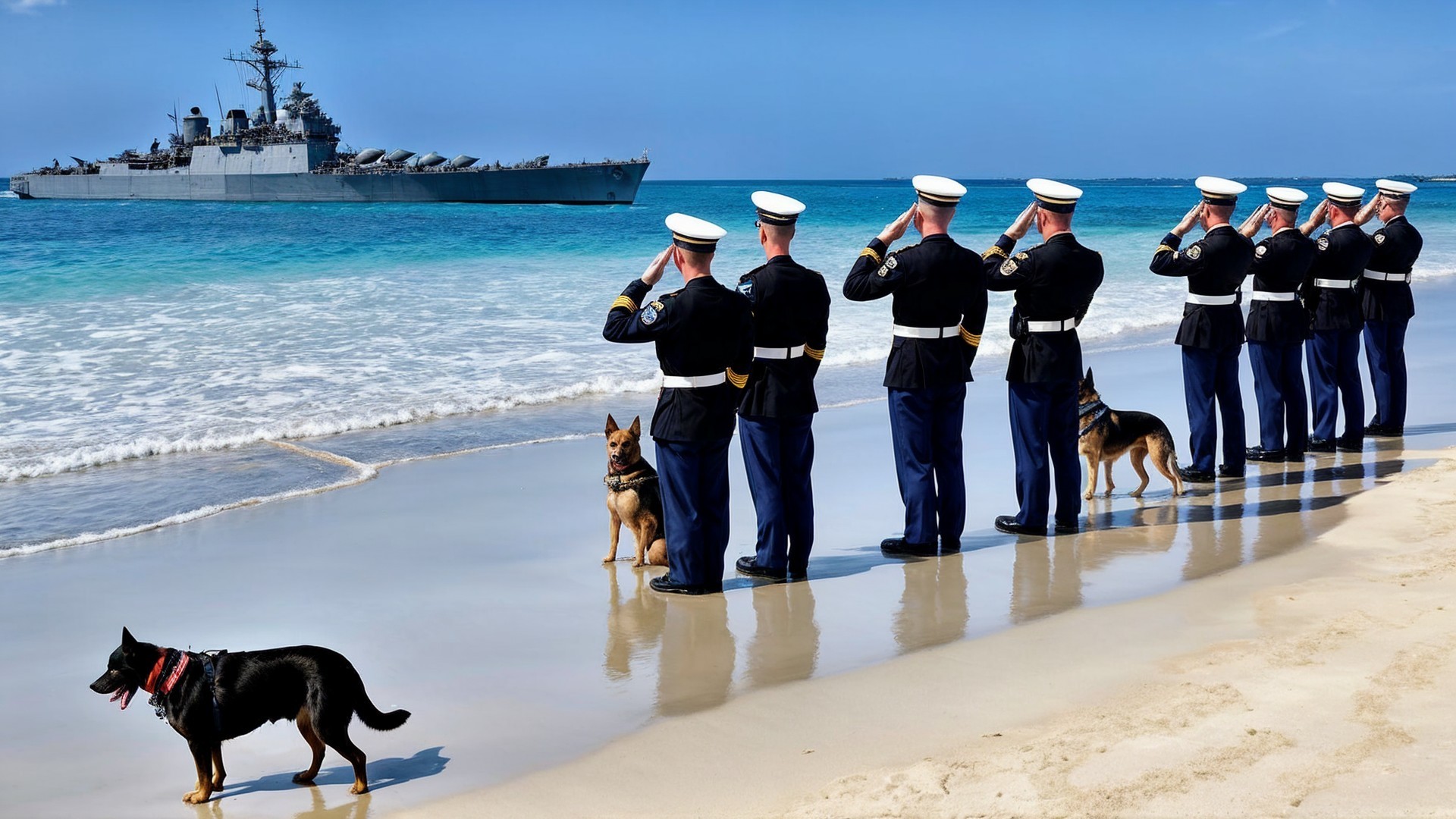 Military Personnel in Formation on Sandy Beach