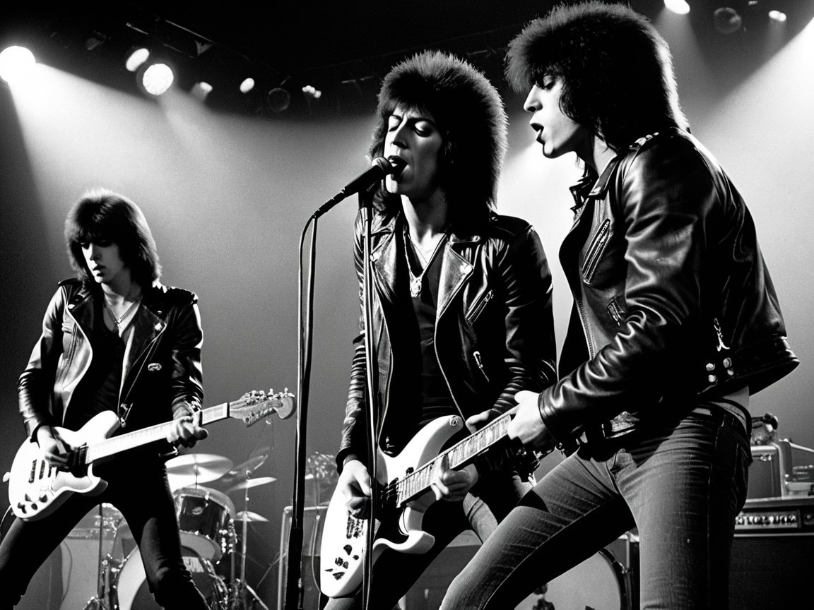 Rock Band Performance in Black and White Scene
