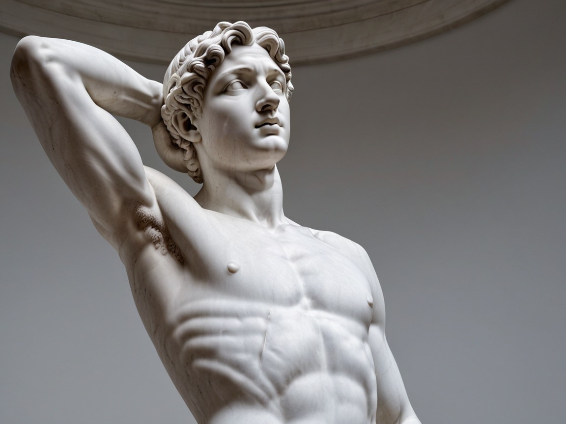 Marble Statue of a Muscular Young Man with Elegance