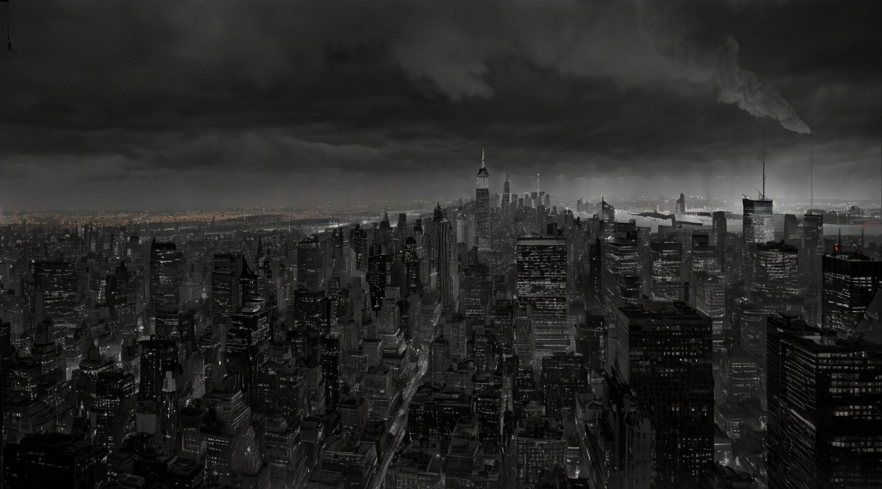 Monochrome Cityscape with Urban Skyline and Clouds