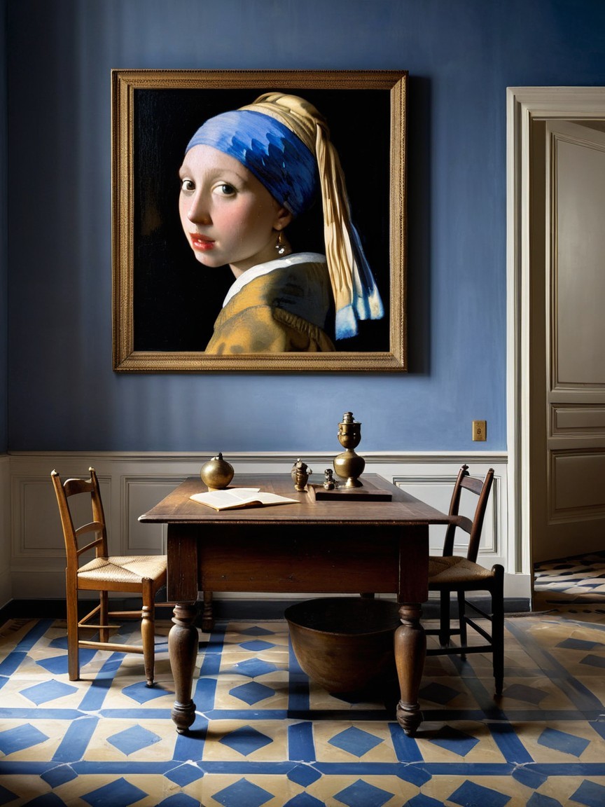 Classic Room with Blue Walls and Framed Painting