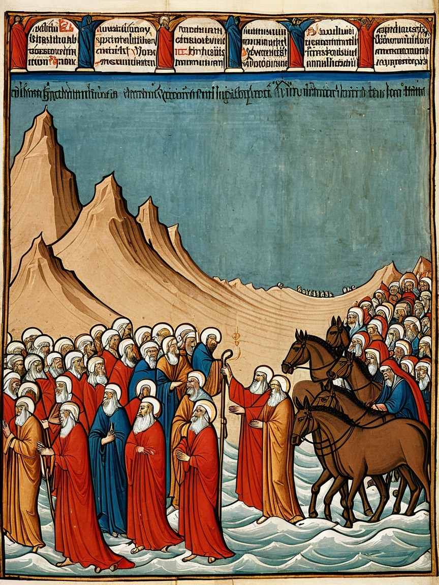 Medieval Gathering by Water with Colorful Robes